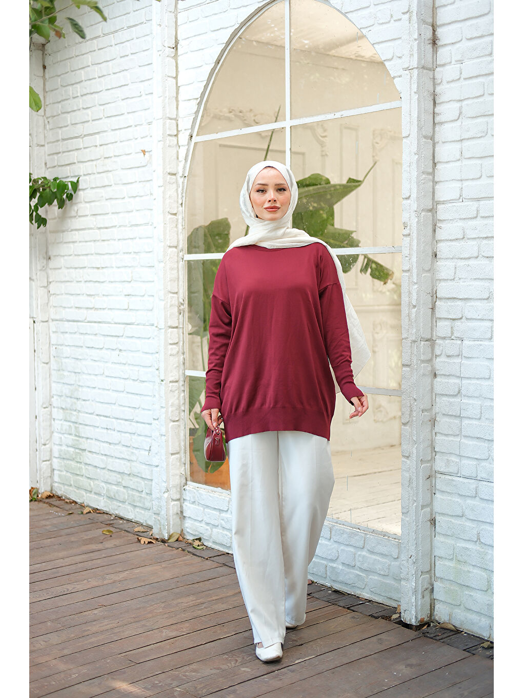 Kadın Bilek Gold Aksesuar Detay Tunik Bordo-2