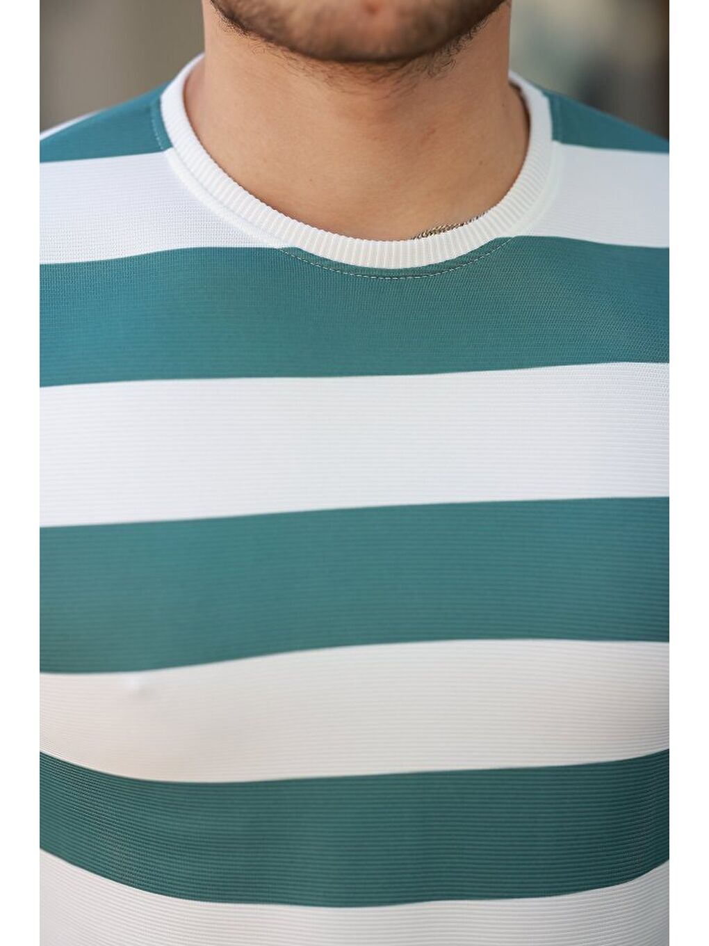 Yeşil Erkek çift Renk Pamuklu Kısa Kollu Tişört-2