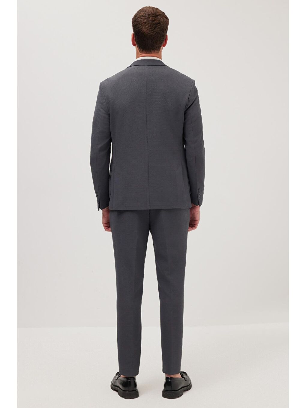 Erkek Regular Fit Antrasit Esnek Elastanlı Kumaş Mono Yaka Torba Cepli Takım Elbise-6