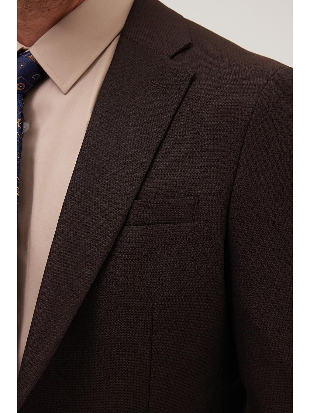 Erkek Slim Fit Mono Yaka Elastanlı Esnek Kumaş Kahverengi Takım Elbise-5