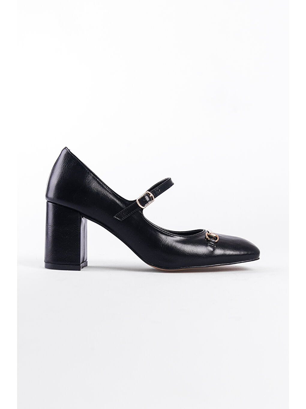 Gri Orta Topuklu Bantlı Tokalı Kadın Ayakkabı-1