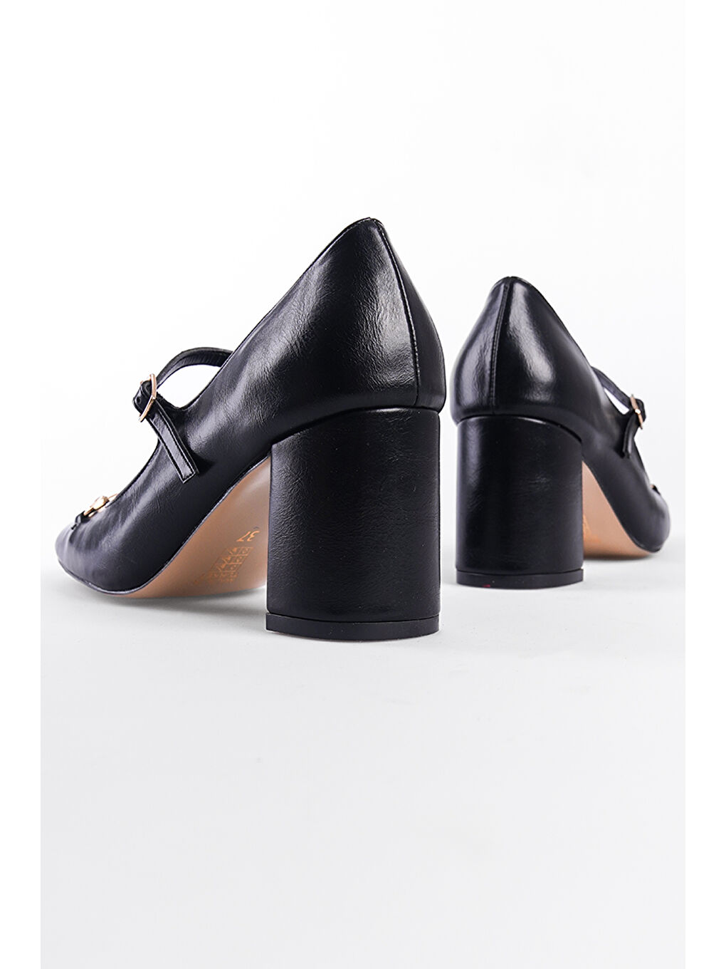 Gri Orta Topuklu Bantlı Tokalı Kadın Ayakkabı-2