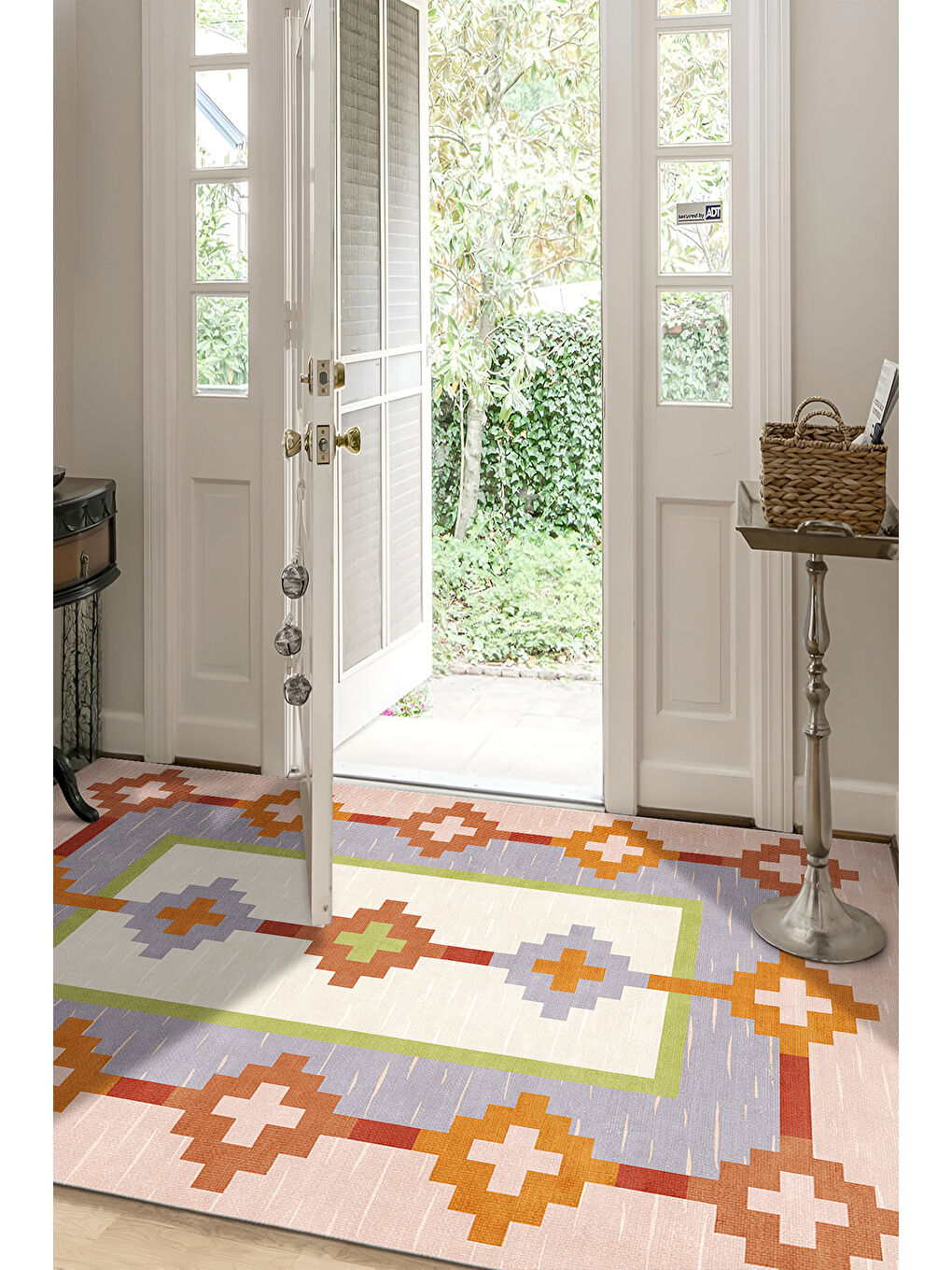 Pembe Dekoratif Salon Halısı, Makinada Yıkanabilir, Kaymaz Taban, İnce & Modern Tasarım-4