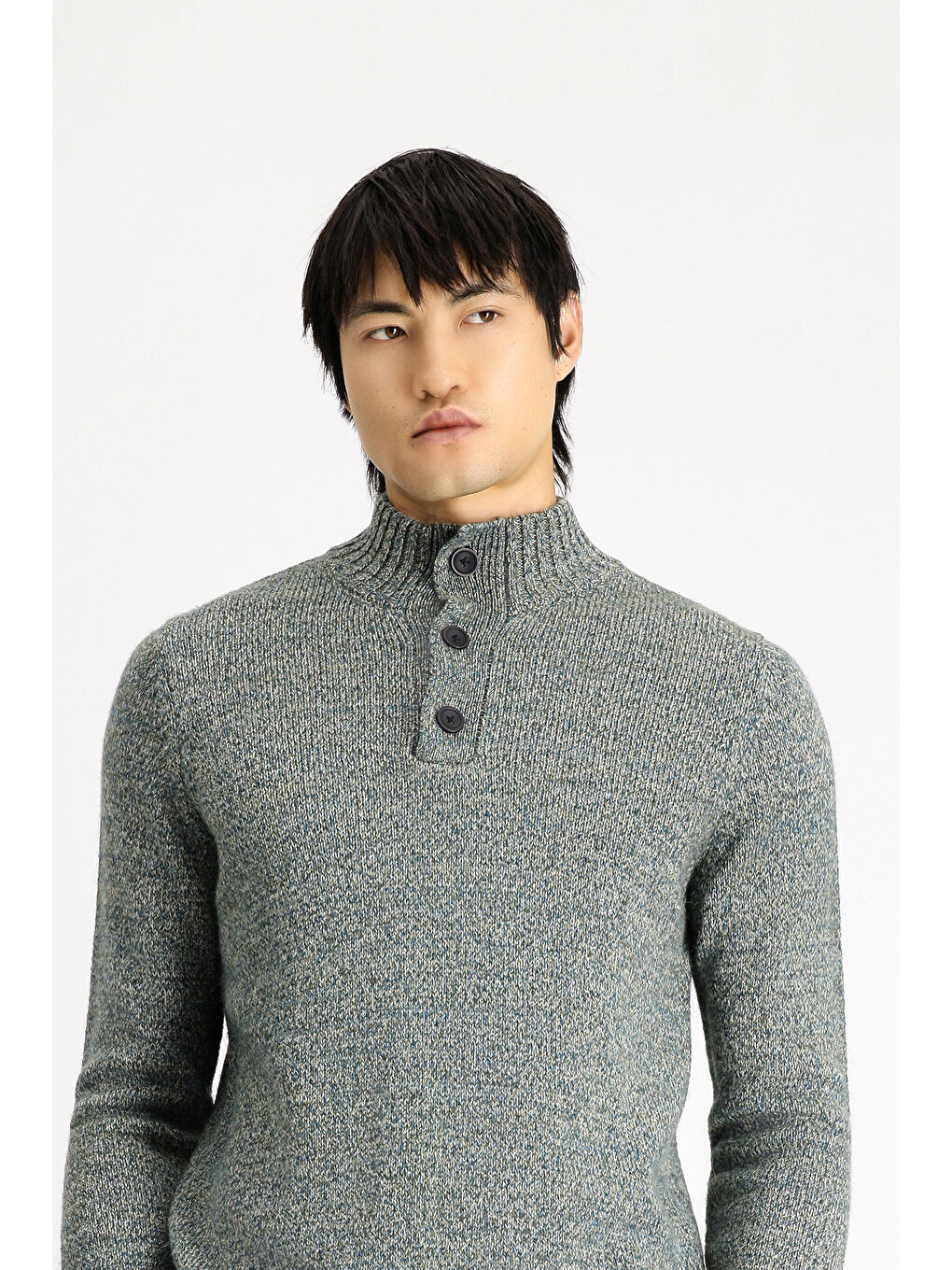 Yeşil Bato Yaka Regular Fit Desenli Alpaka Yünlü Triko Büyük Beden Kazak-1