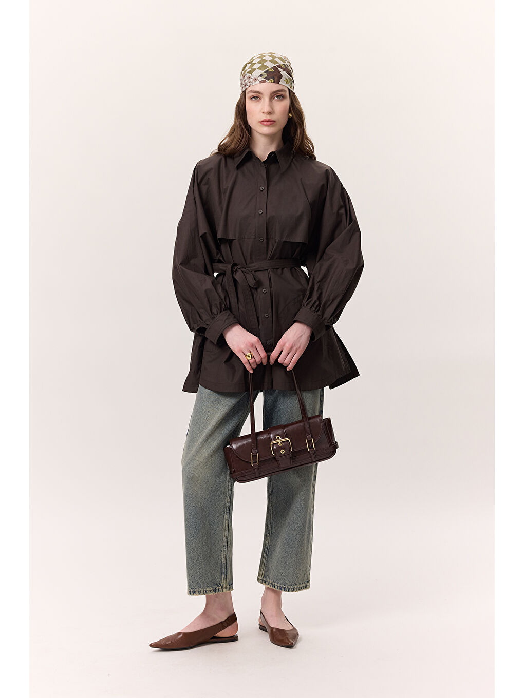 Kahverengi Trenç Tasarım Gömlek Çikolata-1