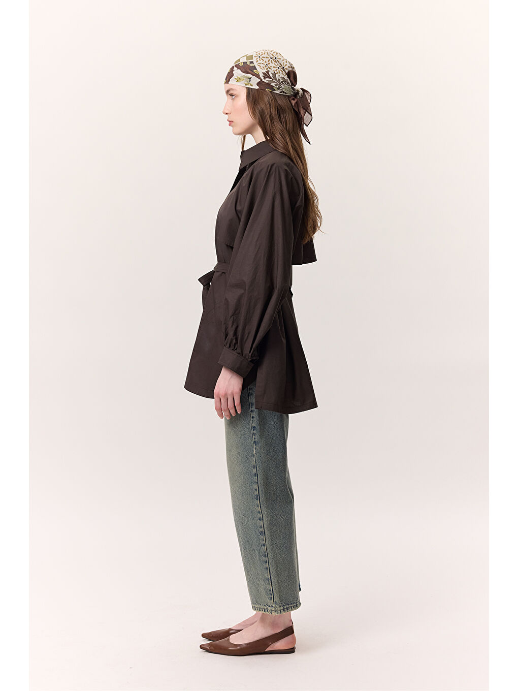 Kahverengi Trenç Tasarım Gömlek Çikolata-2