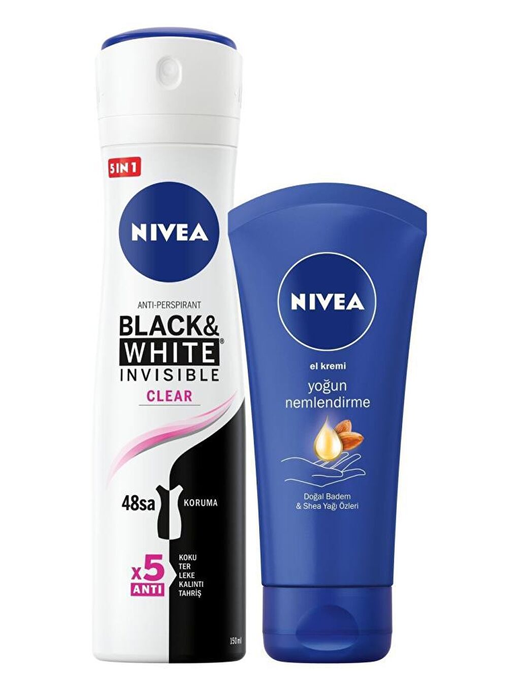 NIVEA Şeffaf Kadın Sprey Deodorant Black&White Invisible Clear 150 ml Ne mlendirici El Bakım Kremi 75 ml