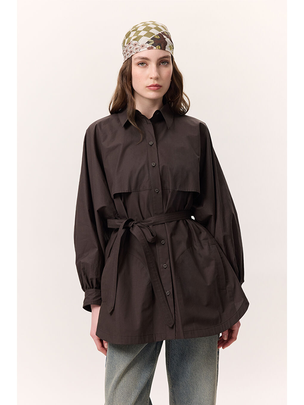 Kahverengi Trenç Tasarım Gömlek Çikolata-3