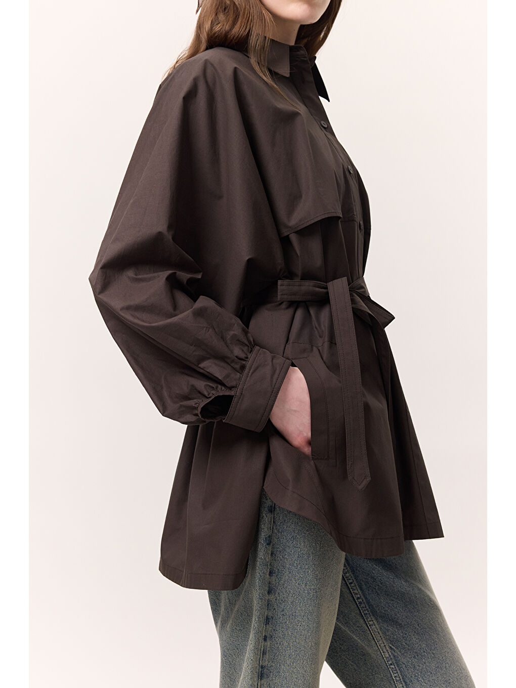 Kahverengi Trenç Tasarım Gömlek Çikolata-4