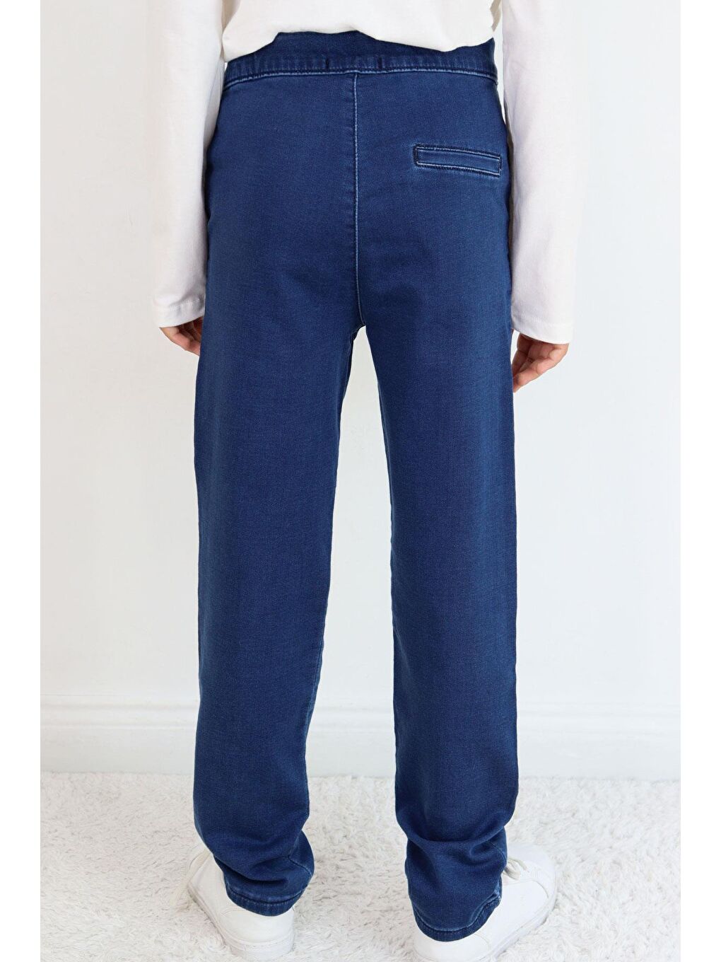 Erkek Çocuk Jean Pantolon Bağcıklı Fermuarlı Cepli Koyu Mavi (10-14 Yaş)-2