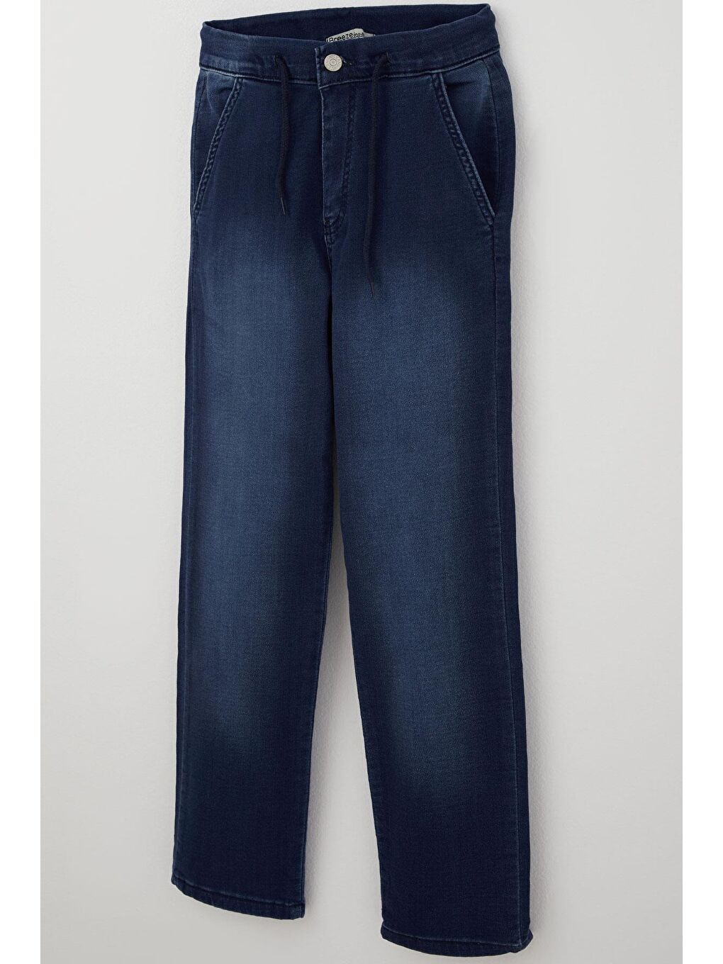 Erkek Çocuk Jean Pantolon Bağcıklı Fermuarlı Cepli Koyu Mavi (10-14 Yaş)-5
