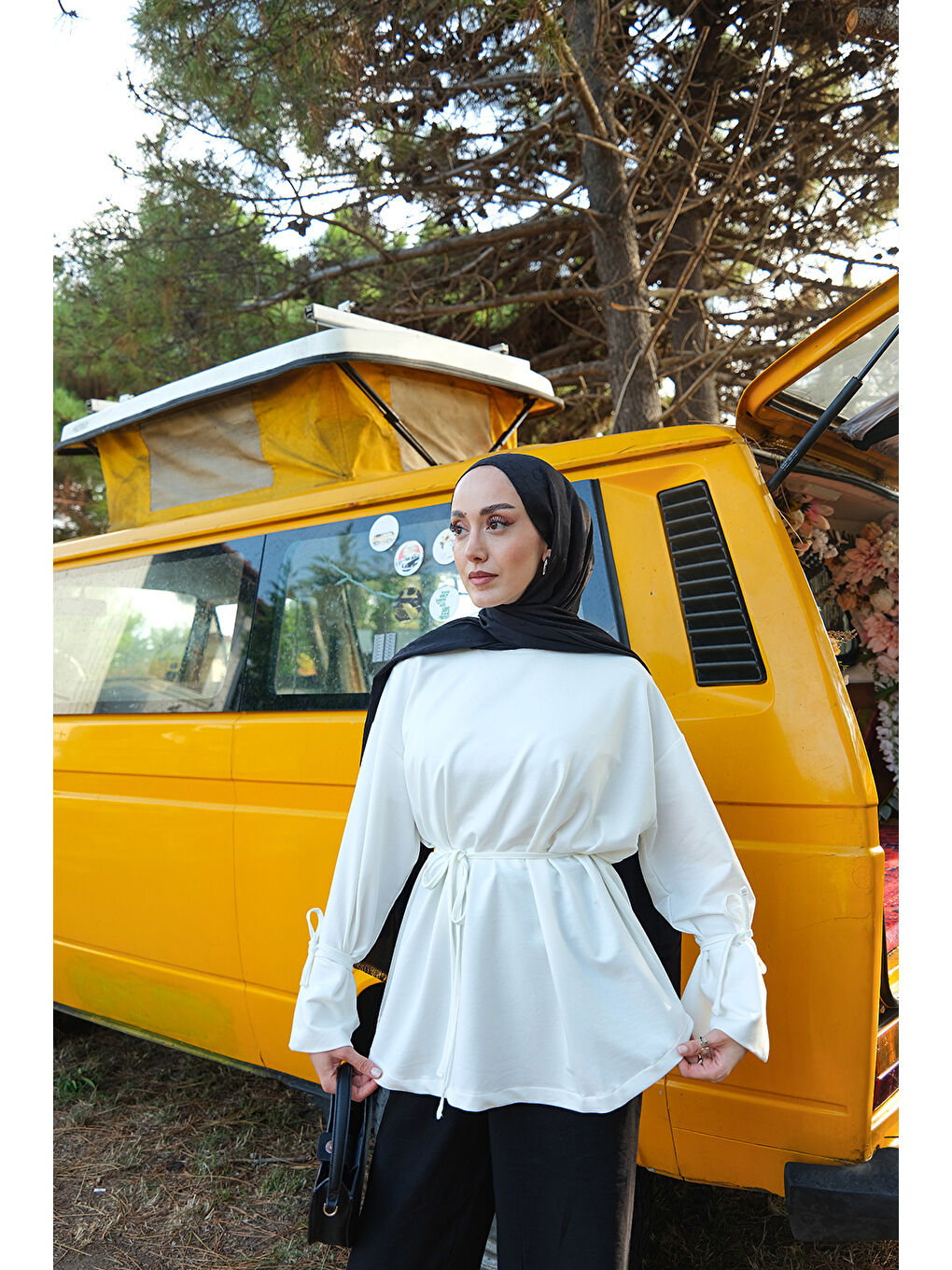 Kadın Bağcık Detaylı Sweatshirt Beyaz-2