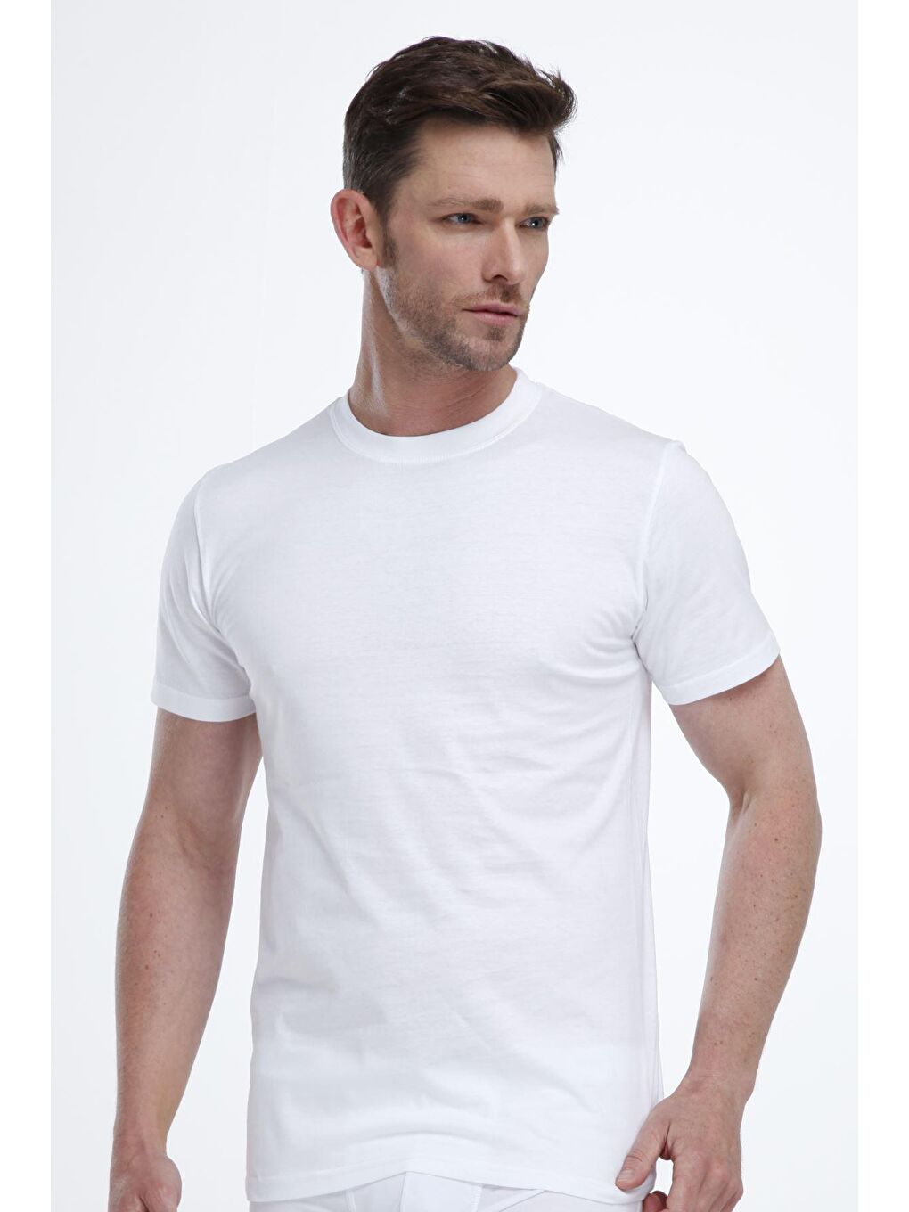 3'lü Erkek Beyaz Elastan Sıfır Yaka Kısa Kollu Tişört