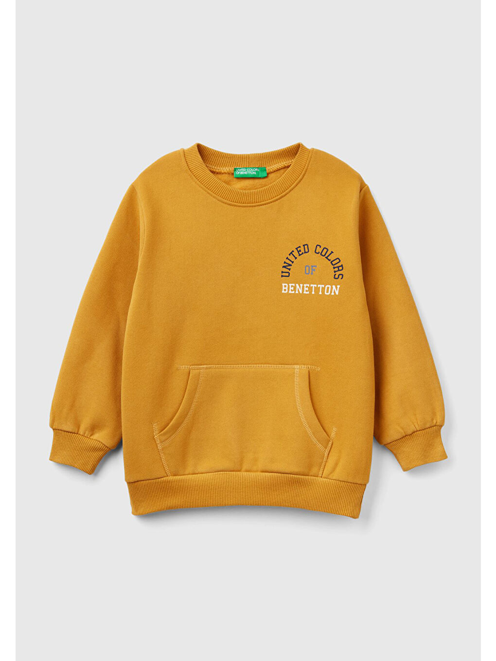 Erkek Çocuk Hardal Sarı Önü Baskılı Normal Kesim Bisiklet Yaka Ribanalı Sweatshirt