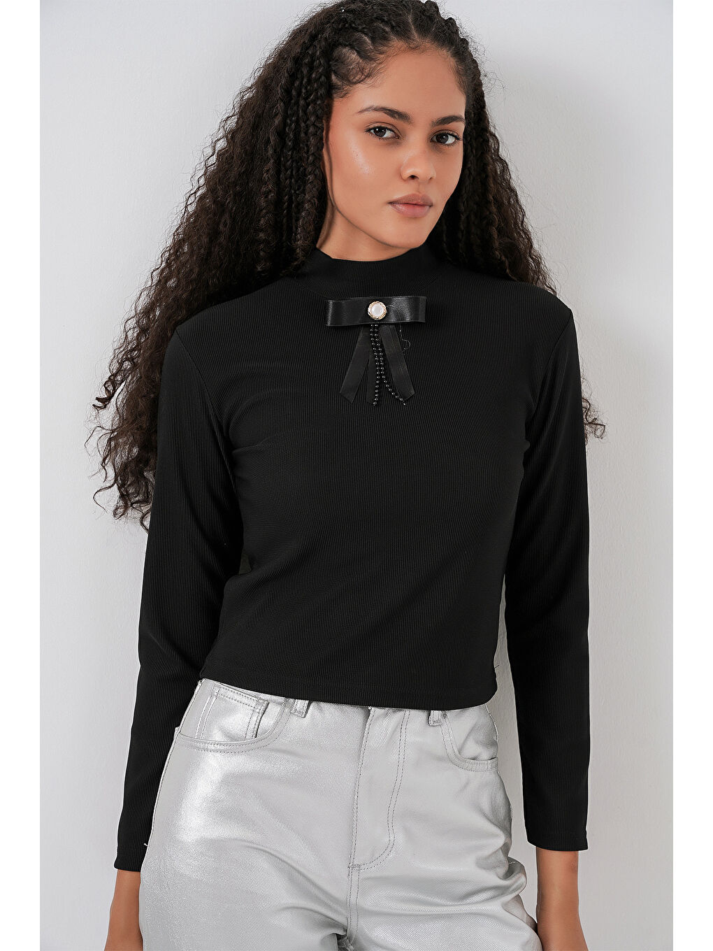 Kadın Kurdale Detay Uzun Kollu Bluz 977 - Siyah-3