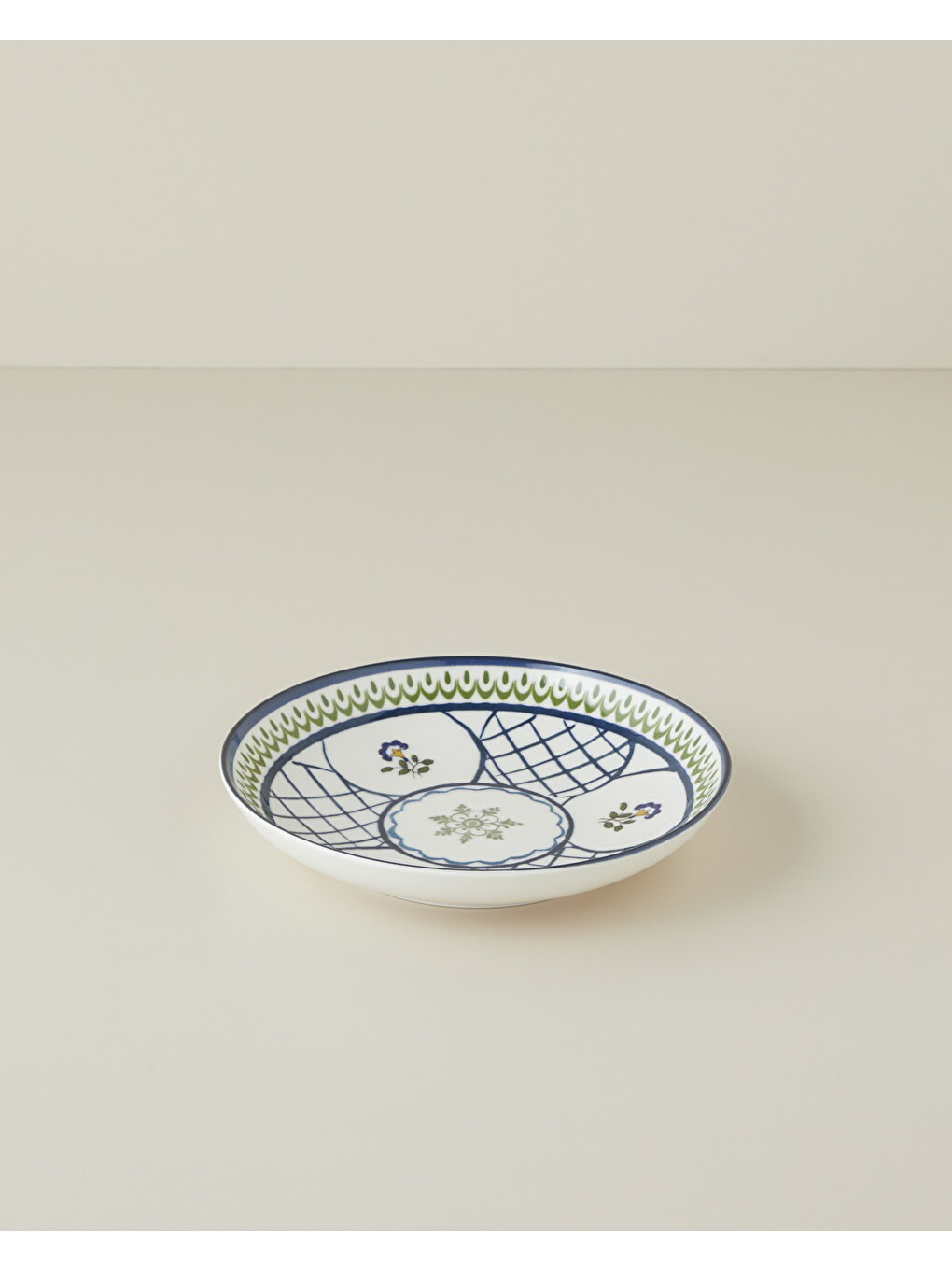 Talavera Vine Porselen Çukur Tabak 21 Cm Beyaz - Lacivert