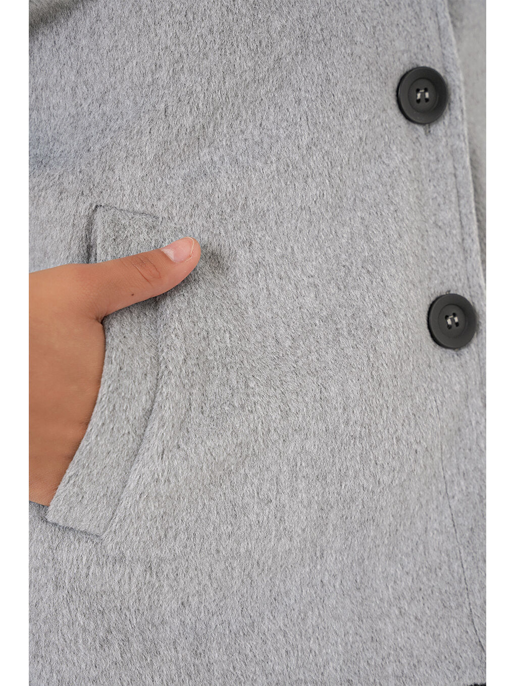 Kadın Cepli Kruvaze Uzun Kollu Kısa Kaşe Ceket 0724 - Gri-5