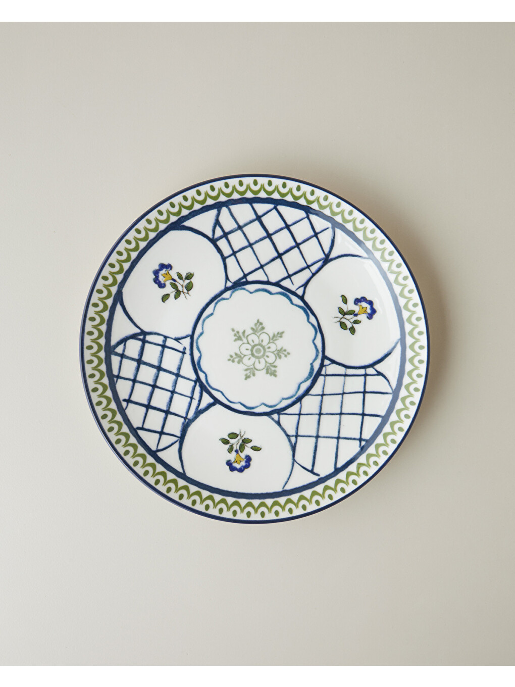 Talavera Vine Porselen Çukur Tabak 21 Cm Beyaz - Lacivert-1