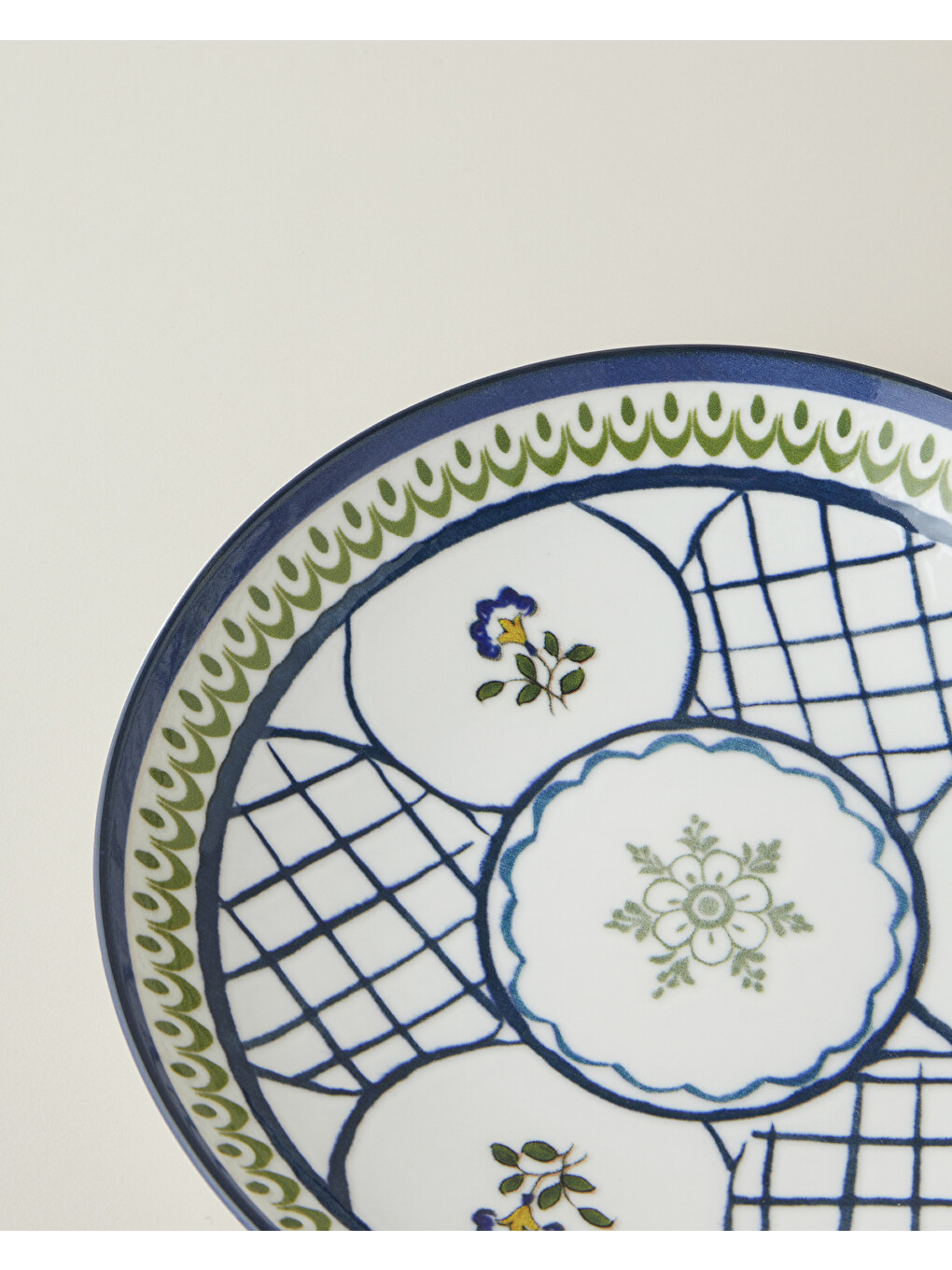 Talavera Vine Porselen Çukur Tabak 21 Cm Beyaz - Lacivert-2