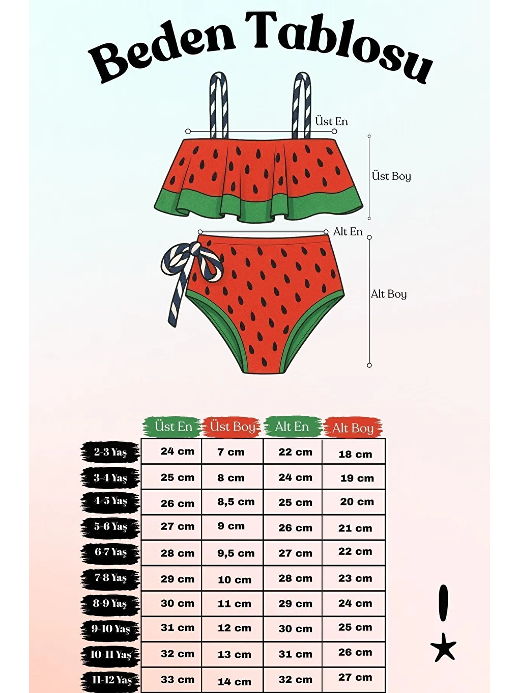 Kırmızı Kız Çocuk Karpuz Desenli Mayo Bikini Takım-5
