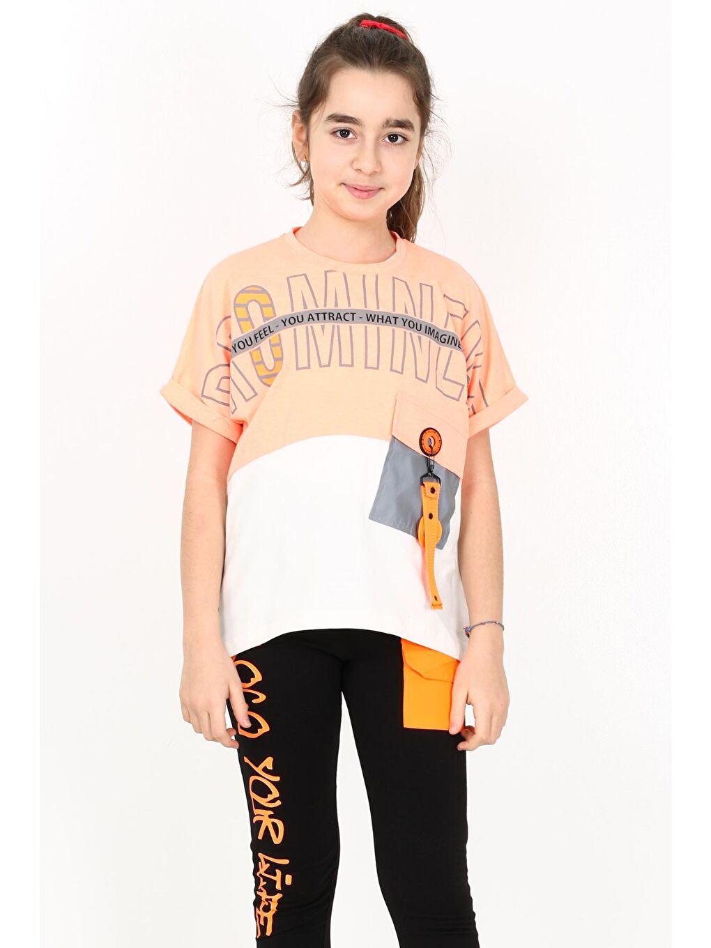 Turuncu Kız Çocuk Cepli Tshirt 10-15 Yaş 14051