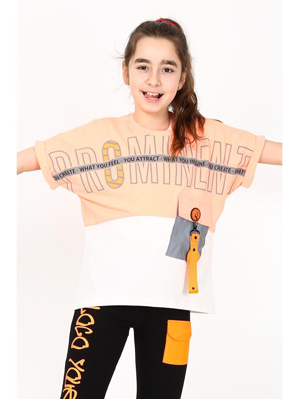 Turuncu Kız Çocuk Cepli Tshirt 10-15 Yaş 14051-2