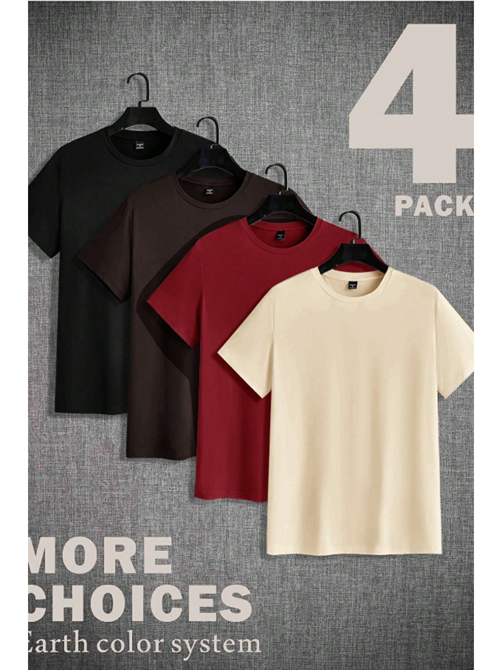 Karışık Erkek 4'Lü Paket Siyah-Kahverengi-Kırmızı-Sarı Slim Fit Dar Kesim %100 Pamuk Bisiklet Yaka Tişört-1