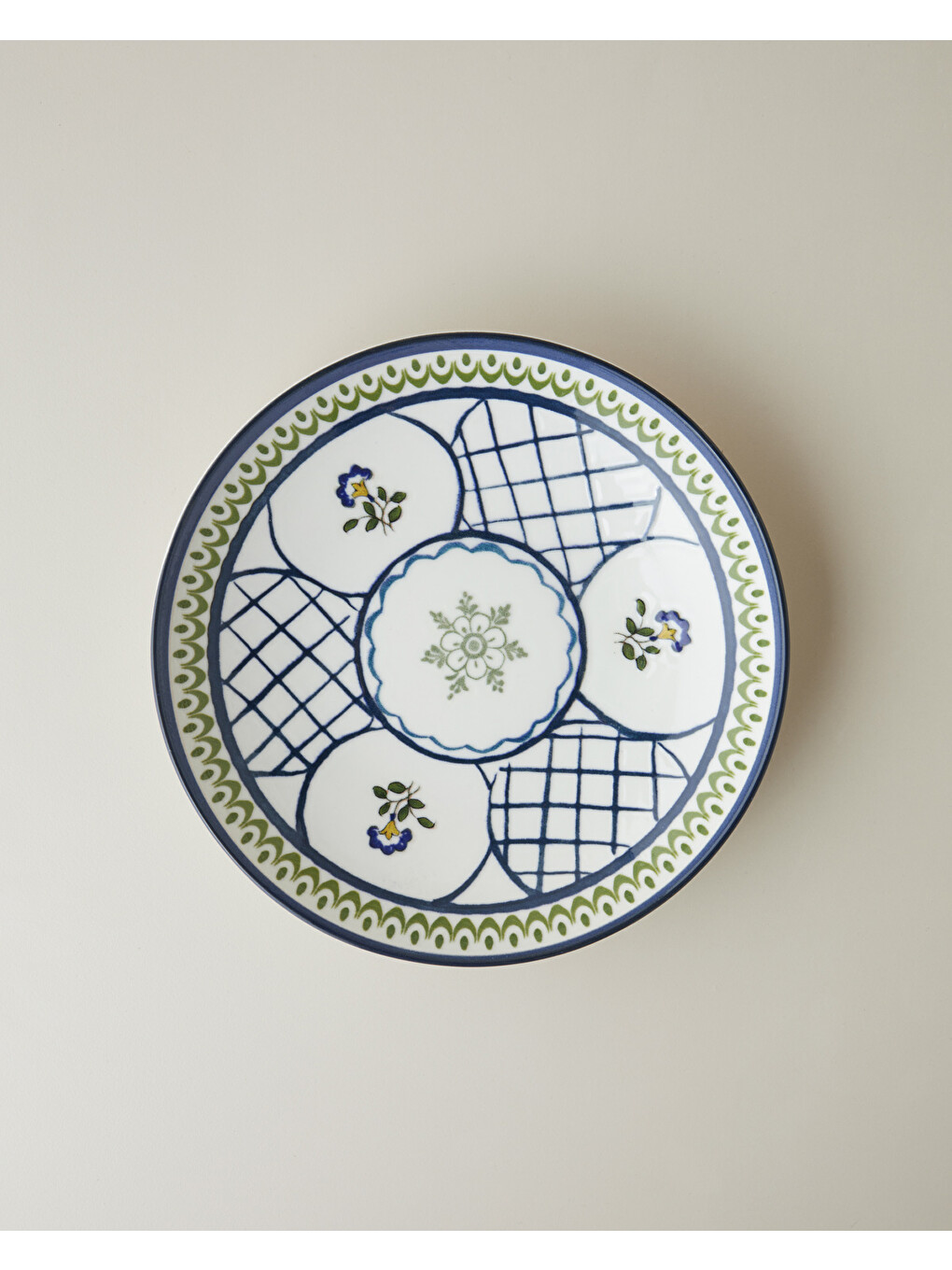 Talavera Garden Porselen Pasta Tabağı 21 Cm Beyaz - Lacivert-1