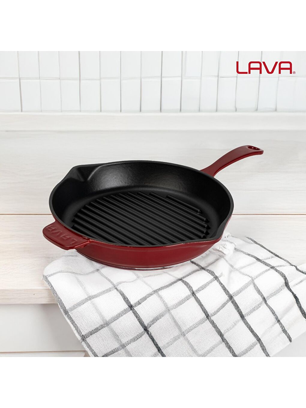 Bordo Yuvarlak Izgara Tava Döküm Demir Yekpare Saplı Çap(Ø)28cm.-6