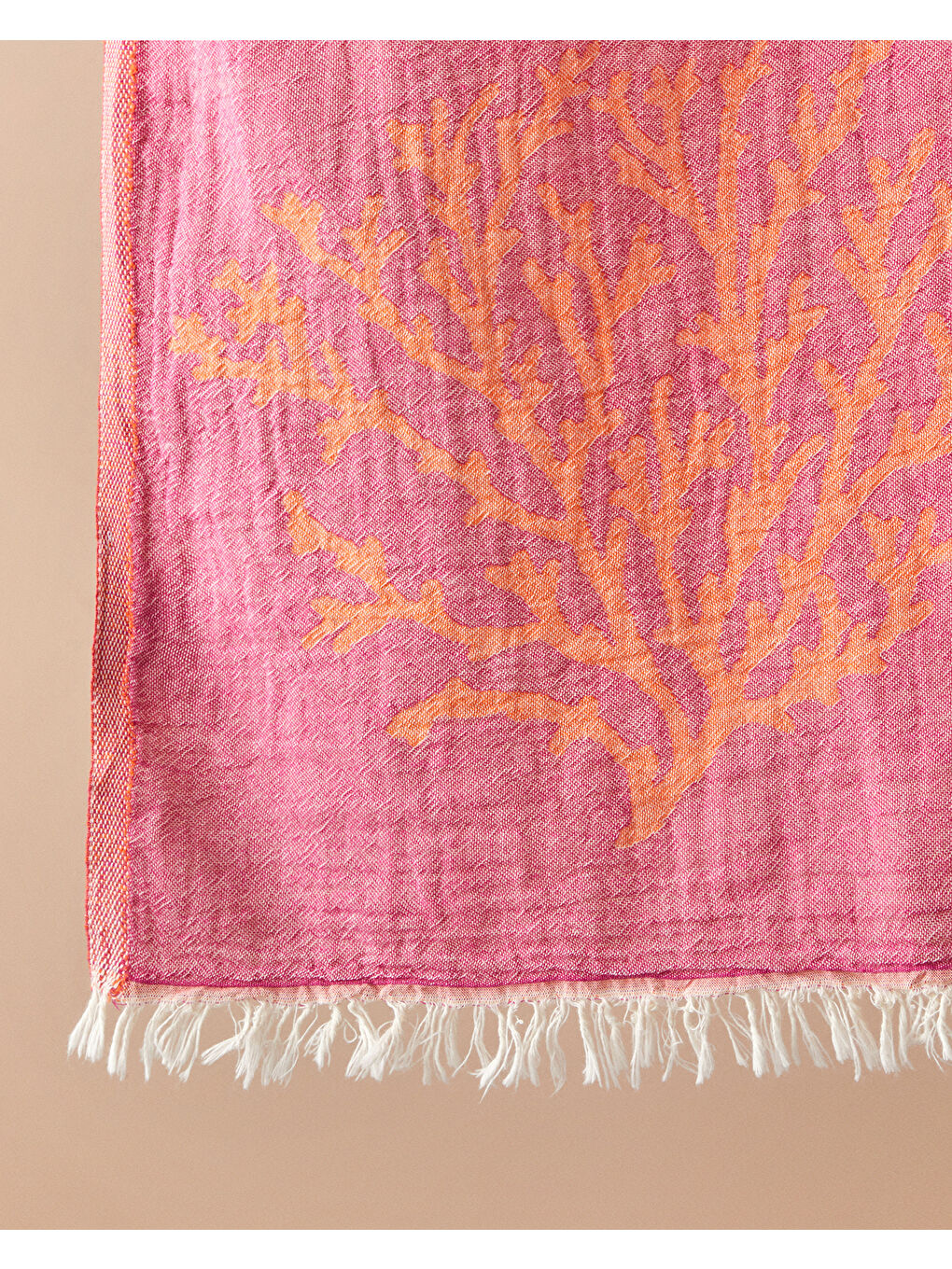 Coral Pamuklu Torba Peştamal 90x150 cm Fuşya-Turuncu-2