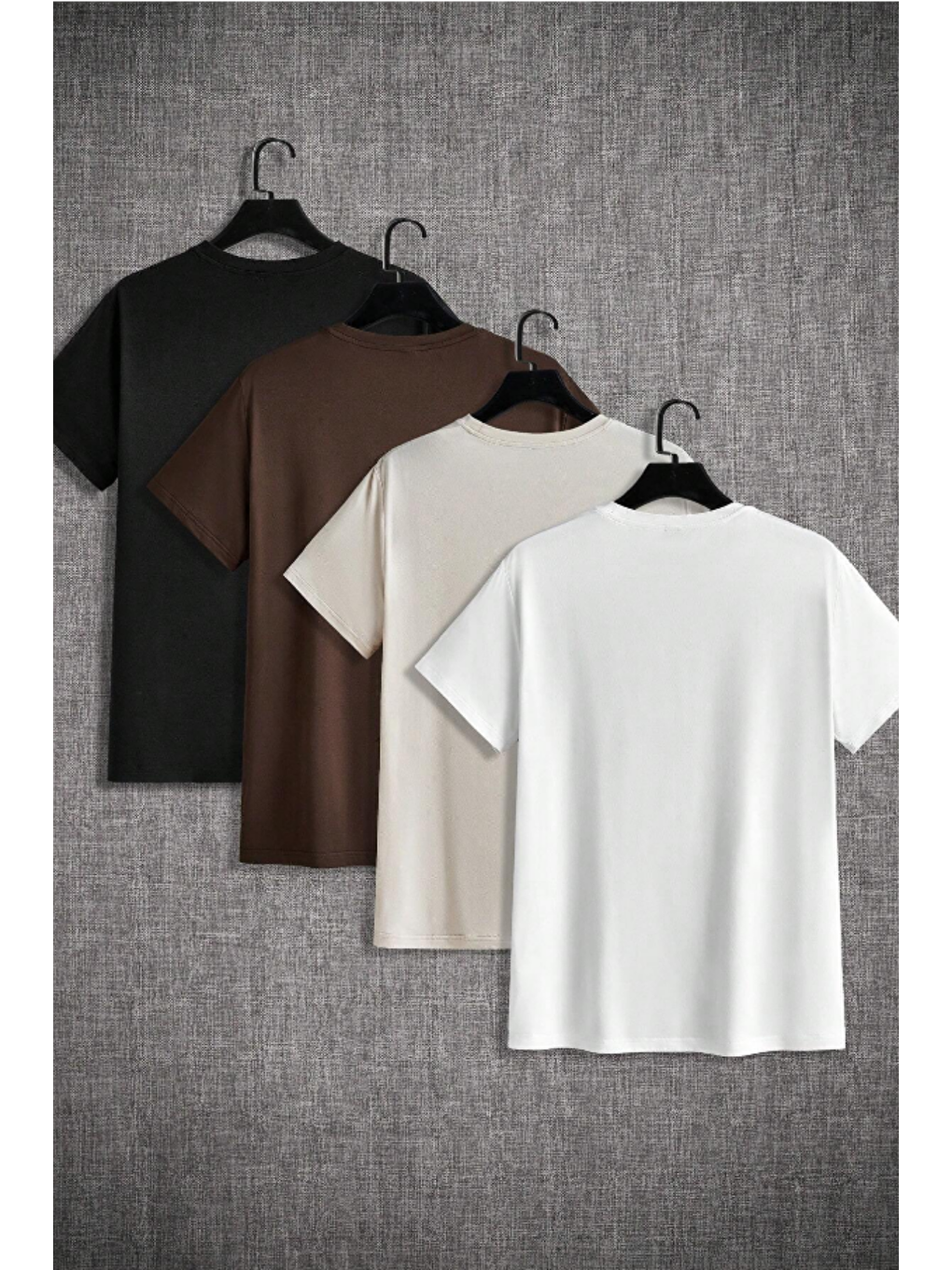 Karışık Erkek 4'Lü Paket Siyah-Kahverengi-Beyaz-Taş Slim Fit Dar Kesim %100 Pamuk Bisiklet Yaka Tişört