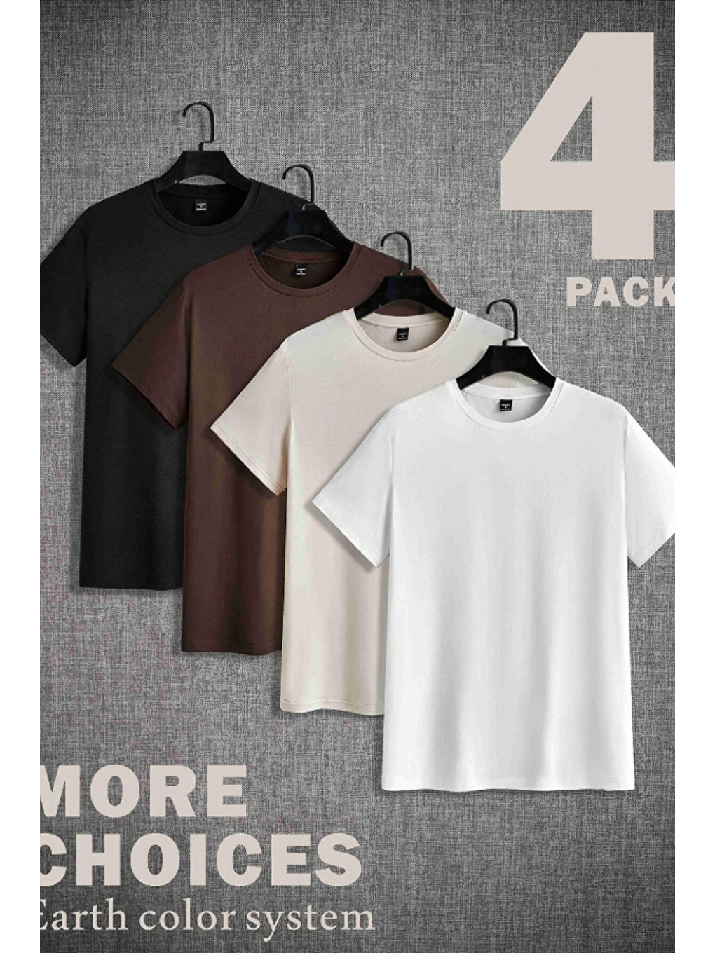 Karışık Erkek 4'Lü Paket Siyah-Kahverengi-Beyaz-Taş Slim Fit Dar Kesim %100 Pamuk Bisiklet Yaka Tişört-1