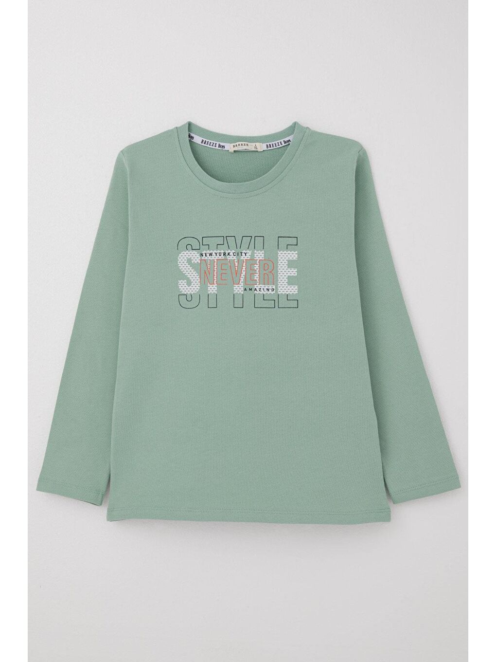 Turkuaz Erkek Çocuk Uzun Kollu Tişört Yazı Baskılı Su Yeşili (6-12 Yaş)