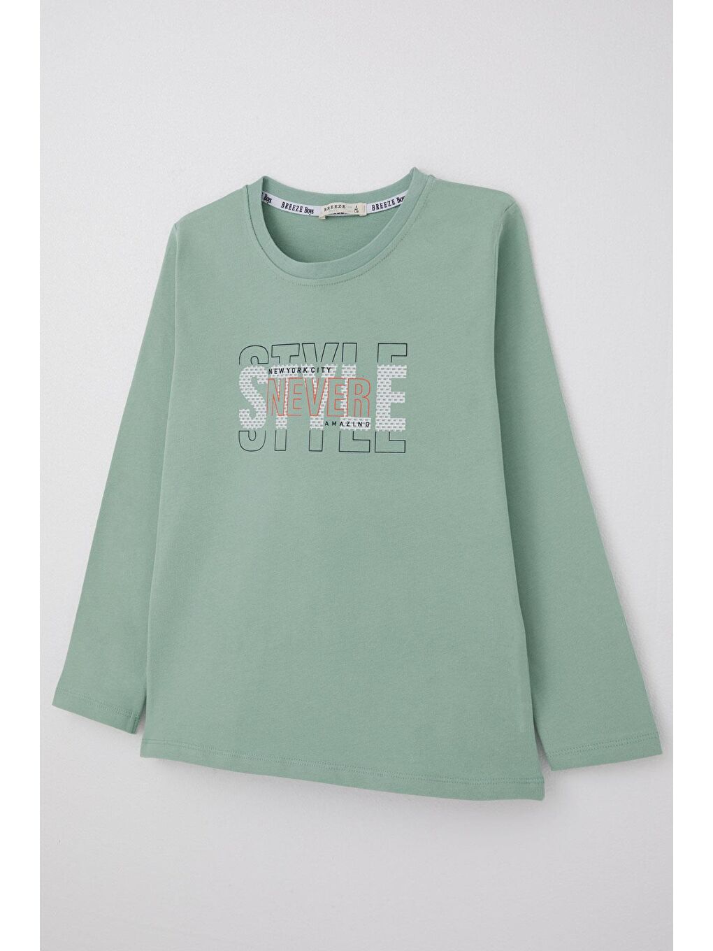 Turkuaz Erkek Çocuk Uzun Kollu Tişört Yazı Baskılı Su Yeşili (6-12 Yaş)-2