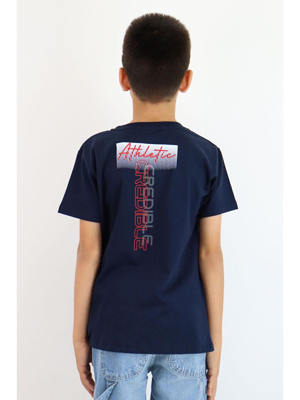Erkek Çocuk Tişört Yazı Baskılı Sırt Kısmı Baskı Detaylı Lacivert (10-16 Yaş)-2