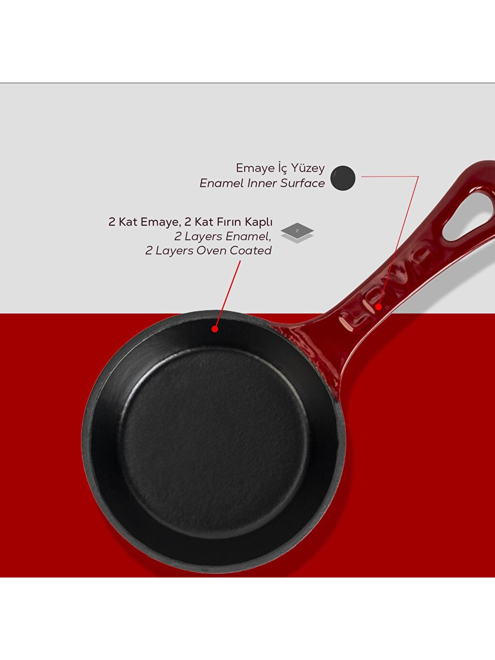 Bordo Yuvarlak Kızartma Tavası Yekpare Saplı. Çap(Ø)16cm.-5