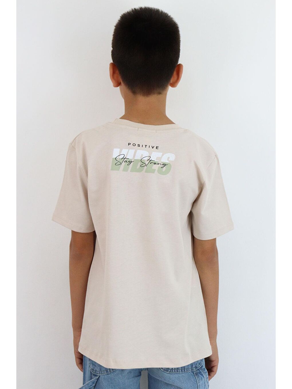 Erkek Çocuk Tişört Motivasyon Temalı & Sırt Kısmı Yazı Baskı Detaylı Bej (9-16 Yaş)-2