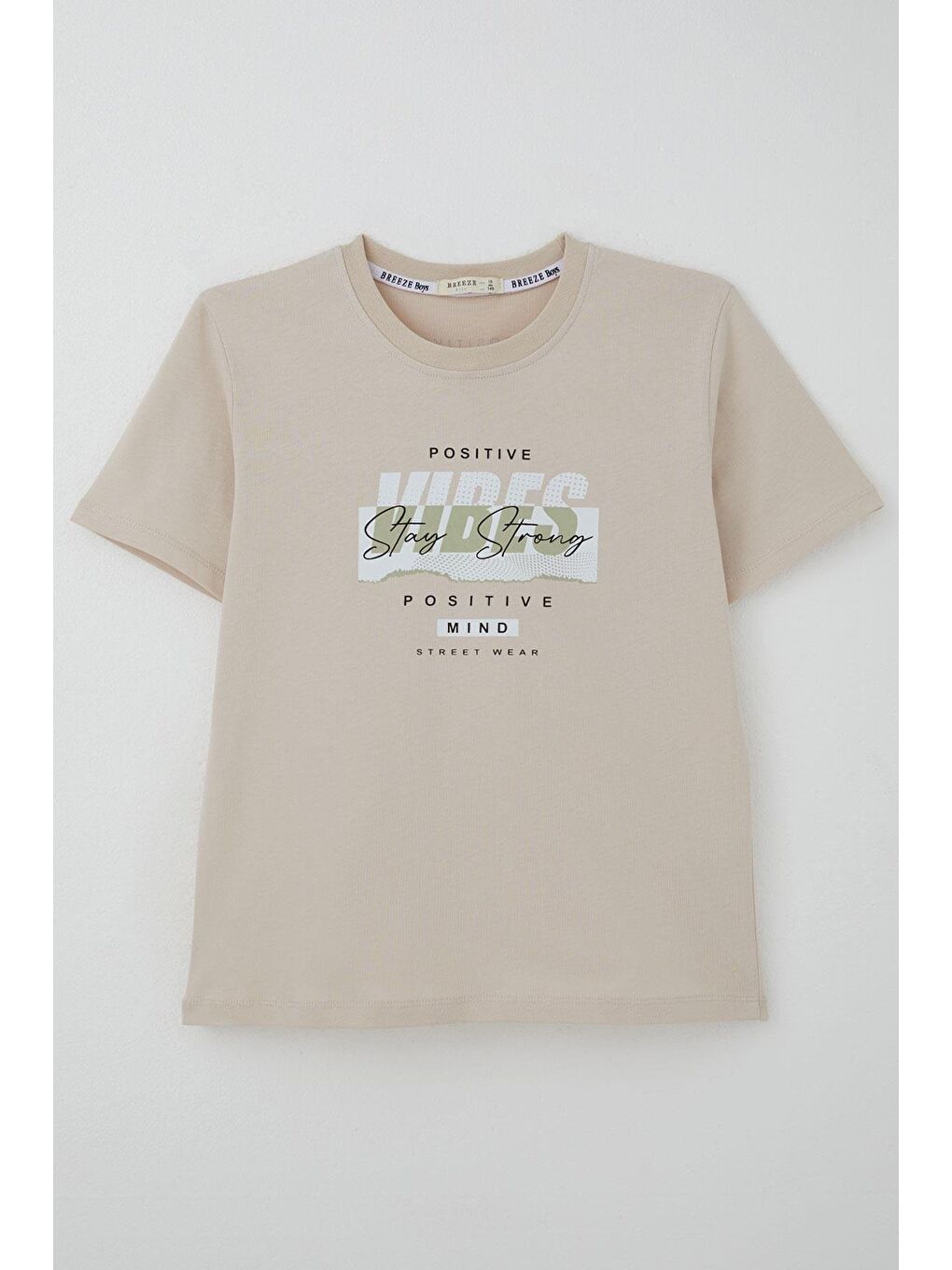 Erkek Çocuk Tişört Motivasyon Temalı & Sırt Kısmı Yazı Baskı Detaylı Bej (9-16 Yaş)-4