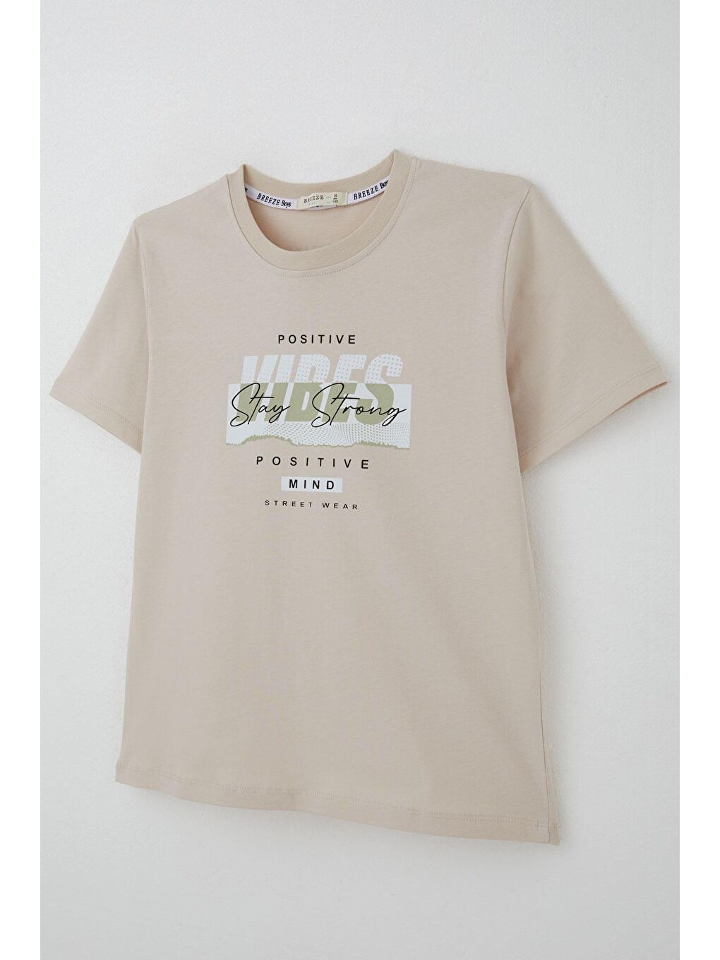 Erkek Çocuk Tişört Motivasyon Temalı & Sırt Kısmı Yazı Baskı Detaylı Bej (9-16 Yaş)-6
