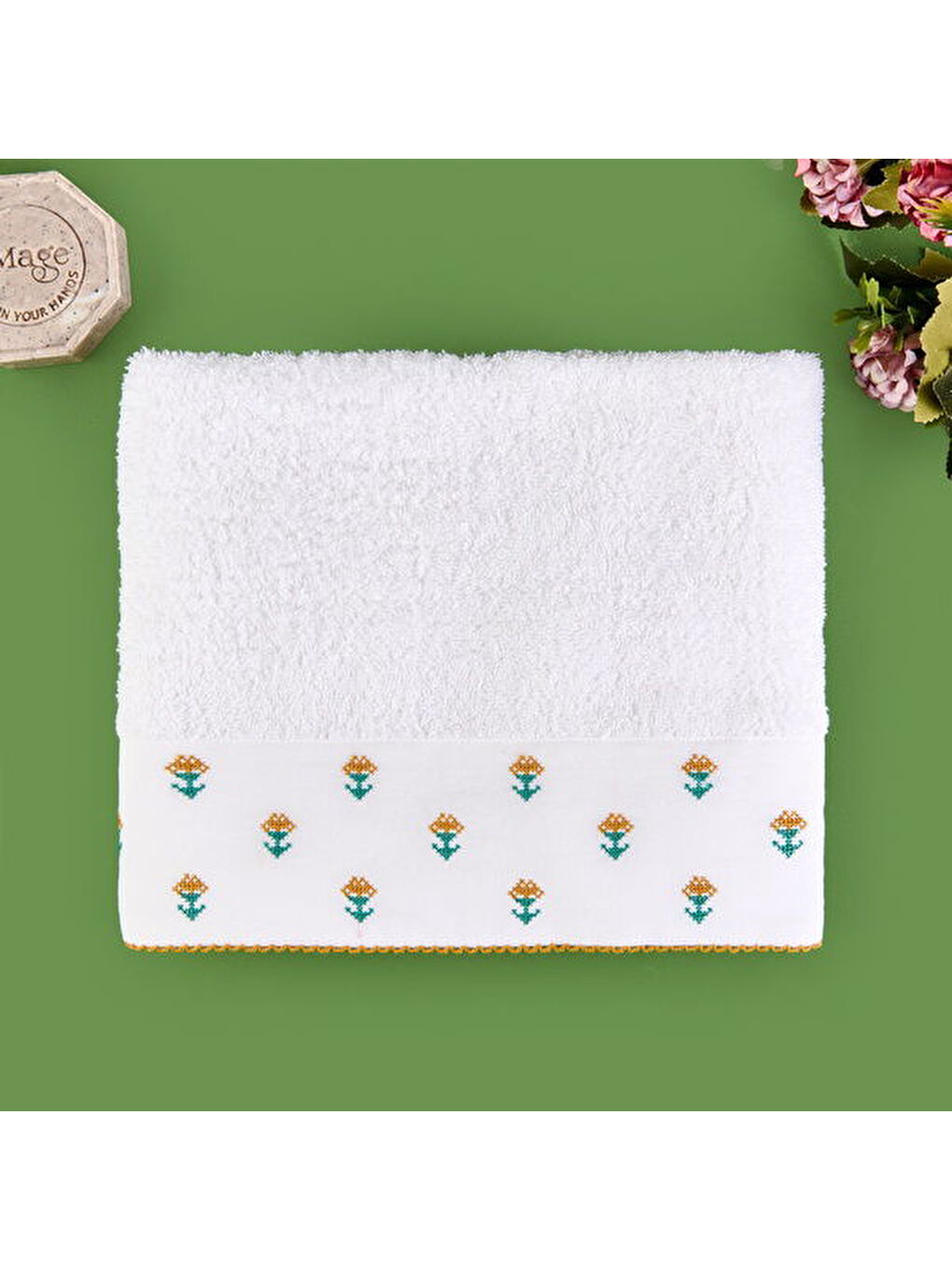 Lila Soft Urban Delight Braga Yüz Havlusu - Ekru / Hardal - 50x90 cm