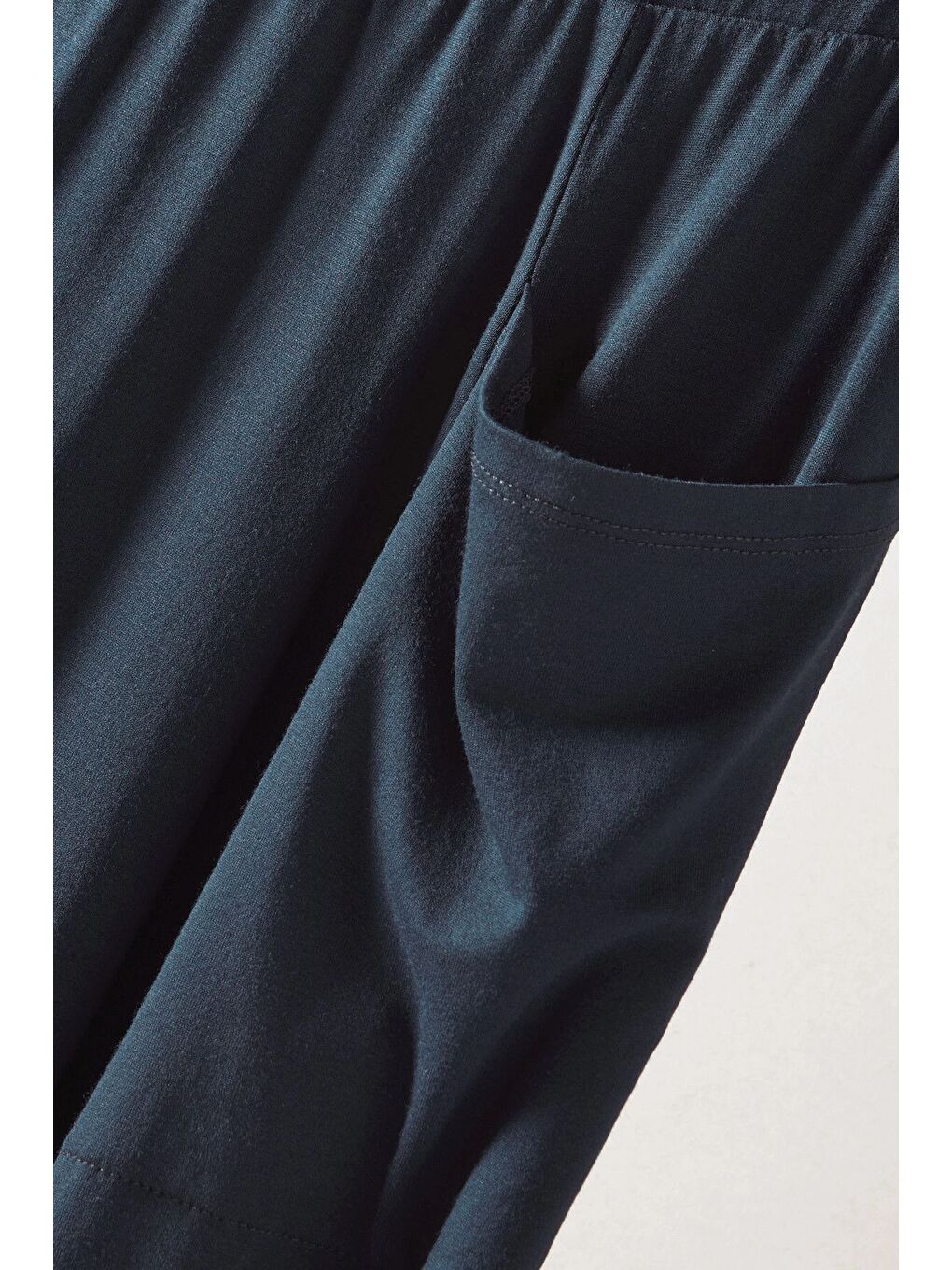 Lacivert Büyük Beden Beli Lastikli Cep Detaylı Uzun Kesim Etek 615392-4