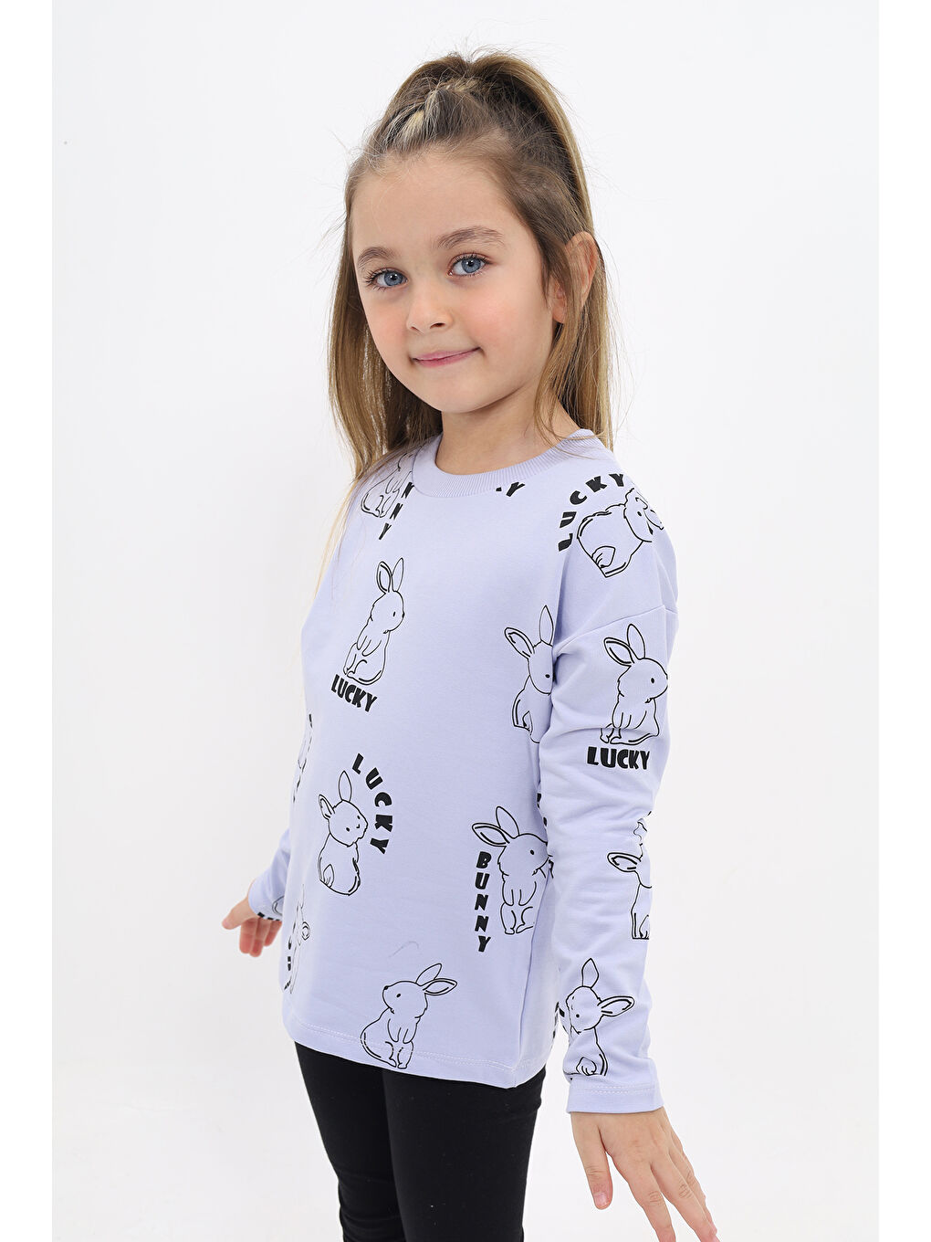 Lila Kız Çocuk Baskılı Sweatshirt-1