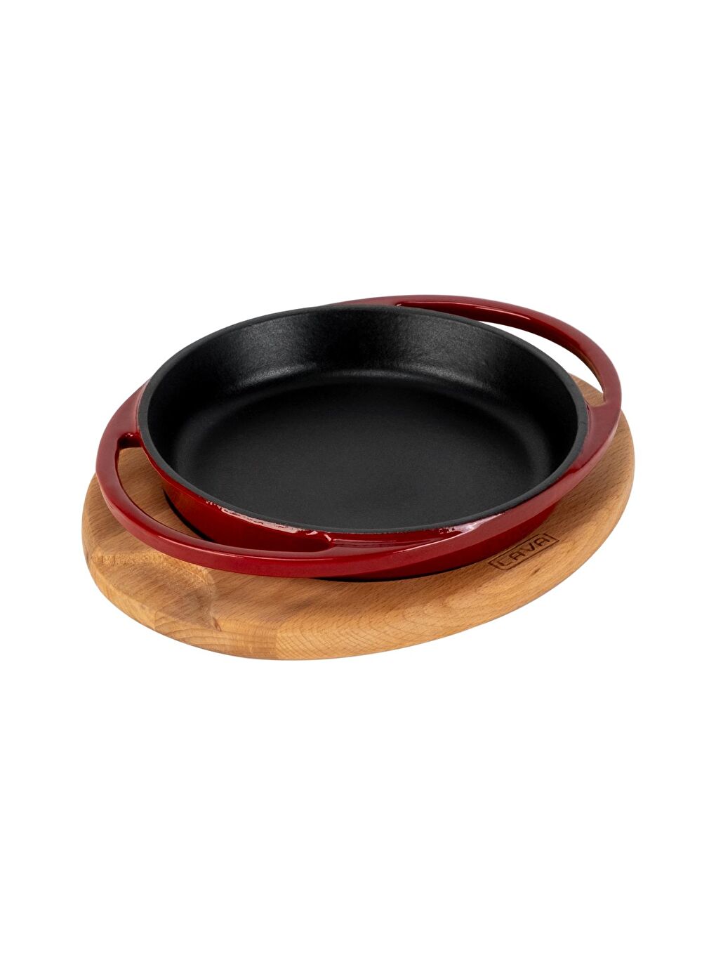 Bordo Yuvarlak Sahan Döküm Demir Yekpare Çift Kulplu Kayın Servis Ahşabı Çap(Ø)16cm.-1