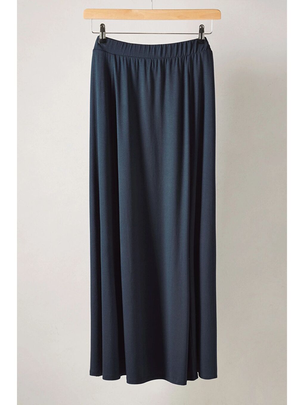 Lacivert Büyük Beden Beli Lastikli Cep Detaylı Uzun Kesim Etek 615392-6
