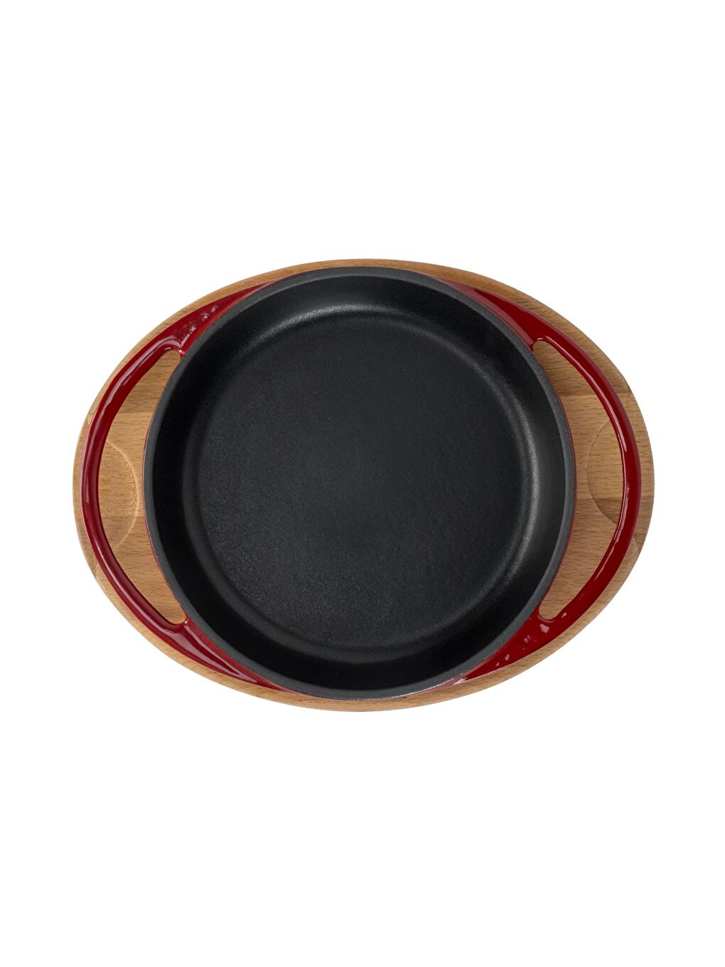 Bordo Yuvarlak Sahan Döküm Demir Yekpare Çift Kulplu Kayın Servis Ahşabı Çap(Ø)16cm.-2