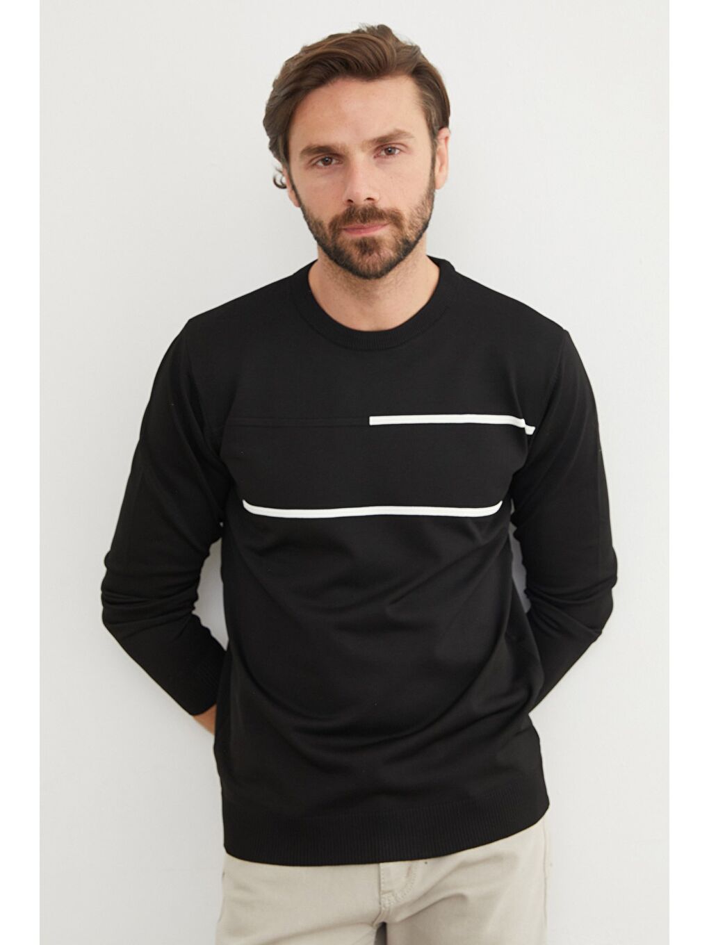 Siyah Baskılı Bisiklet Yaka Sweatshirt