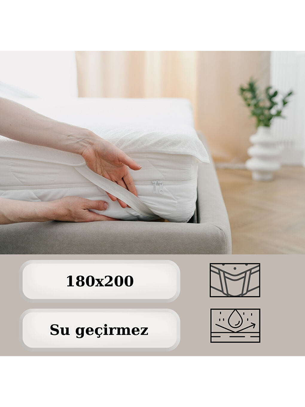 Rossav Home Beyaz Çift Kişilik Alez 4 Köşe Lastikli Su Geçirmez 180x200