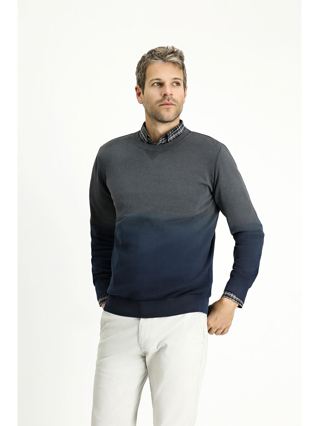 Mavi Bisiklet Yaka Regular Fit Desenli Pamuk Triko Kazak