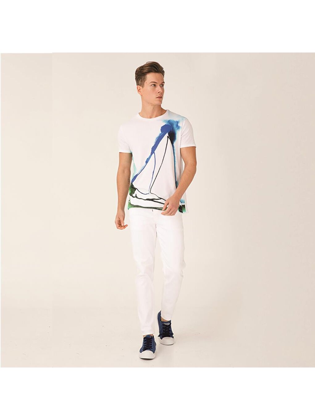 Yelken Beyaz Erkek T-Shirt-4