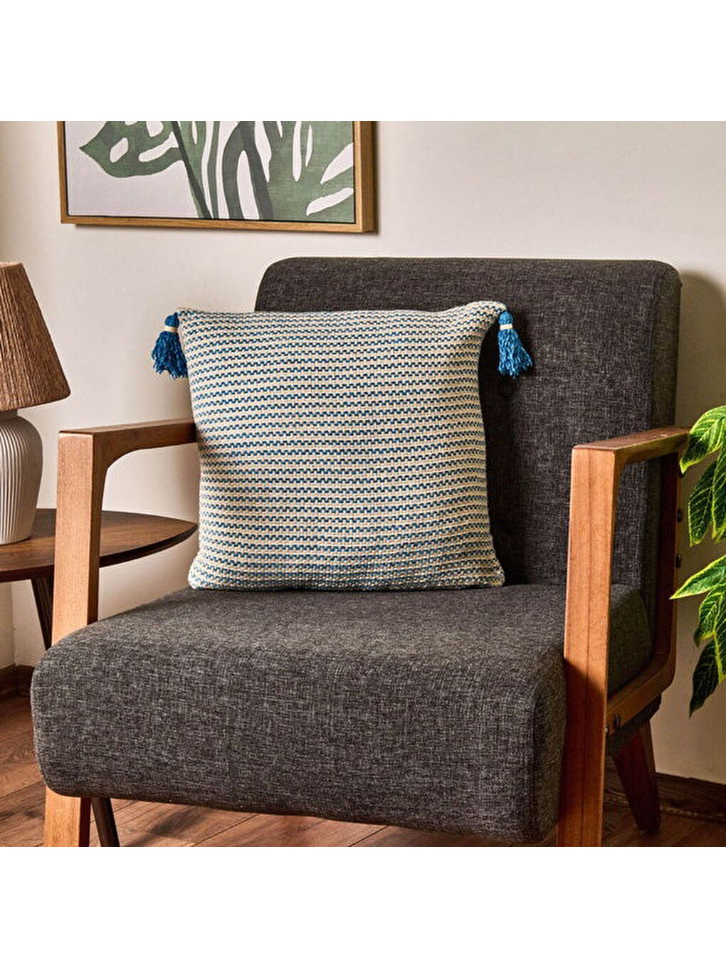 Soft Shiny Kırlent - Bej / Mavi - 45x45 cm